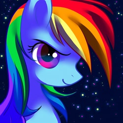 Size: 2000x2000 | Tagged: safe, artist:jacky-bunny, rainbow dash, pegasus, pony, blue coat, female, mare, multicolored mane, solo, stars