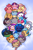 Size: 600x917 | Tagged: safe, artist:pekou, applejack, derpy hooves, dj pon-3, fluttershy, maud pie, minuette, octavia melody, pinkie pie, princess cadance, princess celestia, princess luna, queen chrysalis, rainbow dash, rarity, spitfire, sunshower raindrops, twilight sparkle, vinyl scratch, alicorn, changeling, changeling queen, earth pony, pegasus, pony, unicorn, blob ponies, blushing, chibi, chubbie, cute, female, flutterbat, mane six, mare, my little chubbies, xd