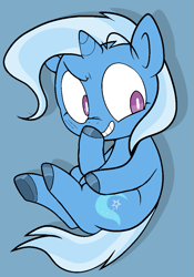 Size: 763x1089 | Tagged: safe, artist:pinkiespresent, derpibooru import, trixie, blue background, cute, cutie mark, diatrixes, digital art, hooves, simple background, smiling, solo