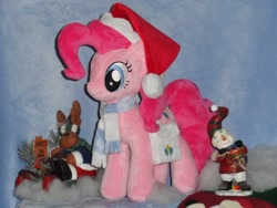 Size: 640x480 | Tagged: safe, artist:whitedove-creations, pinkie pie, reindeer, christmas, hat, irl, photo, plushie, santa hat, snowman