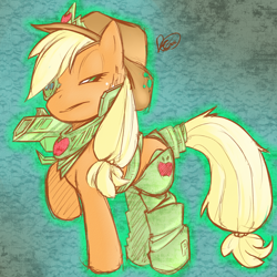 Size: 1000x1000 | Tagged: safe, artist:florecentmoo, applejack, earth pony, pony, augmented, blonde mane, female, mare, orange coat, solo