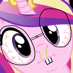 Size: 499x500 | Tagged: artist needed, safe, princess cadance, alicorn, pony, 1000 hours in ms paint, bucktooth, freckles, glasses, ms paint, snot, teeth