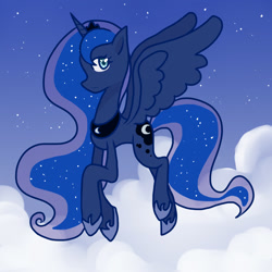 Size: 1200x1200 | Tagged: safe, artist:phillyphia, princess luna, alicorn, pony, cloud, night, solo