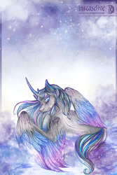 Size: 900x1350 | Tagged: safe, artist:inteaselive, princess luna, alicorn, pony, crying, curved horn, solo, stars