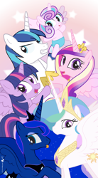 Size: 780x1410 | Tagged: safe, artist:dm29, princess cadance, princess celestia, princess flurry heart, princess luna, shining armor, twilight sparkle, twilight sparkle (alicorn), alicorn, pony, unicorn, the crystalling, alicorn pentarchy, female, mare, royal family, tongue out