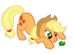 Size: 900x659 | Tagged: safe, artist:apple-jack123, artist:lauren faust, color edit, edit, applejack, earth pony, frog, pony, colored, female, mare, simple background, transparent background