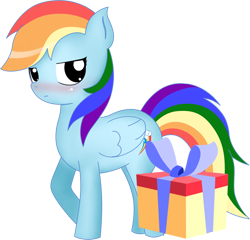 Size: 624x599 | Tagged: safe, artist:2kaze, rainbow dash, pegasus, pony, g4, blushing, present, simple background, solo, transparent, transparent background, tsunderainbow, tsundere