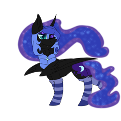 Size: 2560x2560 | Tagged: safe, artist:brokensilence, nightmare moon, pony, armor, chest fluff, clothes, cute, moonabetes, one eye closed, pouting, simple background, socks, solo, striped socks, thigh highs, transparent background, tsundere, tsundere moon