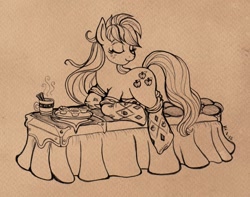 Size: 800x629 | Tagged: safe, artist:stellarina, applejack, earth pony, pony, clothes, loose hair, socks, solo, tea