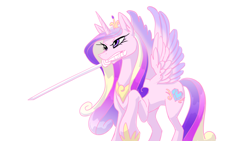 Size: 1280x720 | Tagged: safe, artist:zaphy1415926, princess cadance, alicorn, pony, mouth hold, solo, spread wings, sword, weapon