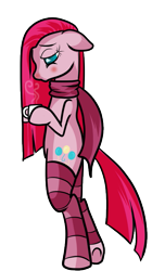 Size: 459x757 | Tagged: safe, artist:ponycide, pinkie pie, pony, bipedal, clothes, pinkamena diane pie, scarf, socks, solo, striped socks