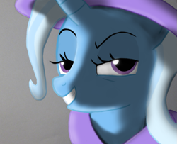 Size: 1105x897 | Tagged: safe, artist:gyramuur, derpibooru import, trixie, pony, no second prances, grin, looking at you, no second glances, smirk, solo