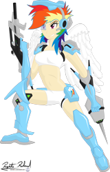 Size: 1280x2004 | Tagged: safe, artist:ratchethun, rainbow dash, gun, humanized, no trigger discipline, solo, winged humanization