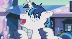 Size: 486x268 | Tagged: safe, screencap, shining armor, pony, unicorn, the crystalling, animated, cracked armor, discovery family logo, it runs in the family, messy mane, sleep deprivation, stubble, tired