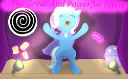 Size: 1280x800 | Tagged: safe, artist:cryptothechangeling1, derpibooru import, trixie, cape, chest, clothes, hat, light, trixie's cape, trixie's hat