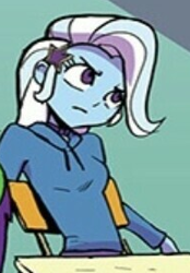 Size: 192x276 | Tagged: safe, artist:pencils, derpibooru import, idw, trixie, equestria girls, spoiler:comicequestriagirlsmarchradness, comic, cropped, trixie is not amused, unamused