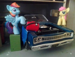 Size: 2048x1536 | Tagged: safe, artist:perpetualfanboy, fluttershy, rainbow dash, blind bag, car, diorama, irl, photo, scale model, toy