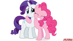 Size: 1920x1080 | Tagged: safe, artist:eugenebrony, pinkie pie, rarity, earth pony, pony, unicorn, happy, hug