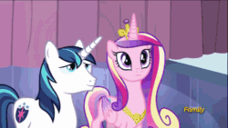 Size: 500x281 | Tagged: safe, screencap, pinkie pie, princess cadance, princess flurry heart, shining armor, twilight sparkle, twilight sparkle (alicorn), alicorn, earth pony, pony, unicorn, the crystalling, animated, cloth diaper, crying, diaper, discovery family, discovery family logo, female, magic, mare, sad eyes, safety pin, teary eyes