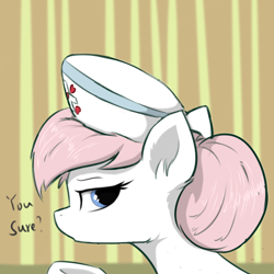 Size: 1024x1024 | Tagged: safe, artist:d.w.h.cn, nurse redheart, earth pony, pony, female, hair bun, hat, looking at you, mare, nurse hat, solo