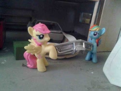 Size: 900x675 | Tagged: safe, fluttershy, rainbow dash, blind bag, car, diorama, irl, photo, scale model, toy