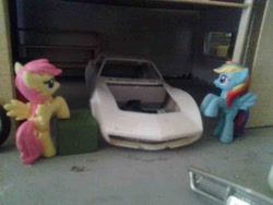 Size: 900x675 | Tagged: safe, fluttershy, rainbow dash, blind bag, car, diorama, irl, photo, scale model, toy