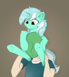 Size: 699x778 | Tagged: safe, artist:d.w.h.cn, lyra heartstrings, oc, oc:anon, pony, unicorn, eye clipping through hair, female, lyra doing lyra things, mare, smiling