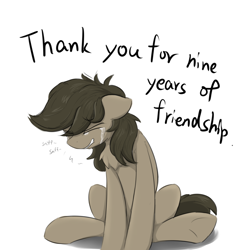 Size: 1024x1024 | Tagged: safe, artist:d.w.h.cn, oc, oc only, pony, crying, end of ponies, happy birthday mlp:fim, mlp fim's ninth anniversary, series finale blues, sitting, solo