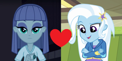 Size: 800x400 | Tagged: safe, derpibooru import, edit, edited screencap, screencap, maud pie, trixie, equestria girls, equestria girls (movie), rainbow rocks, cropped, female, lesbian, mauxie, shipping, shipping domino