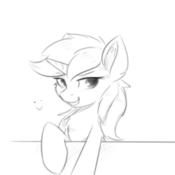 Size: 346x346 | Tagged: safe, artist:d.w.h.cn, lyra heartstrings, pony, unicorn, female, mare, monochrome, simple background, sketch, smiling, solo, white background