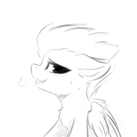 Size: 200x200 | Tagged: safe, artist:d.w.h.cn, spitfire, pegasus, pony, chest fluff, female, floppy ears, grayscale, looking at you, mare, monochrome, picture for breezies, sketch, smiling, solo