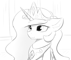 Size: 500x425 | Tagged: safe, artist:d.w.h.cn, princess celestia, alicorn, pony, black and white, bust, cute, female, grayscale, mare, monochrome, portrait