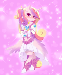 Size: 1200x1440 | Tagged: safe, artist:kkmrarar, princess cadance, alicorn, pony, bipedal, blushing, clothes, magical girl, midriff, milky rose, pixiv, precure, skirt, solo, yes! precure 5 gogo