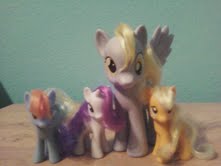 Size: 221x166 | Tagged: safe, applejack, derpy hooves, rainbow dash, rarity, pegasus, pony, brushable, female, irl, mare, photo, toy