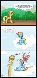 Size: 858x1777 | Tagged: safe, artist:melancholy, applejack, rainbow dash, earth pony, pegasus, pony, comic, dialogue, impossibly long neck, long neck, nope, nope.avi, team fortress 2, wat