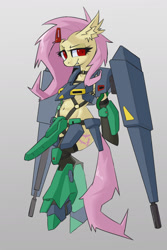 Size: 1467x2190 | Tagged: safe, artist:satv12, fluttershy, bat pony, pegasus, semi-anthro, bat ponified, female, flutterbat, gaplant, gundam, mare, orx-005 gaplant, race swap, solo, zeta gundam