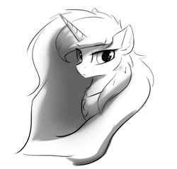 Size: 550x525 | Tagged: safe, artist:d.w.h.cn, princess luna, alicorn, pony, black and white, bust, grayscale, monochrome, solo