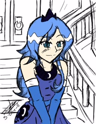 Size: 2550x3300 | Tagged: safe, artist:nayaasebeleguii, princess luna, human, humanized, s1 luna, solo, stairs