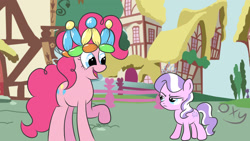 Size: 1920x1080 | Tagged: safe, diamond tiara, pinkie pie, earth pony, pony, balloon, filly