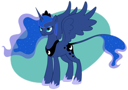 Size: 1024x727 | Tagged: safe, artist:petalierre, princess luna, alicorn, classical unicorn, pony, female, frown, leonine tail, lidded eyes, mare, solo, spread wings