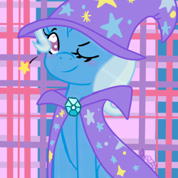 Size: 540x540 | Tagged: safe, artist:apple-jazzy, derpibooru import, trixie, pony, unicorn, no second prances, cute, female, mare, smiling, solo, stars, wingding eyes, wink