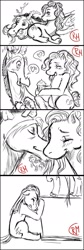 Size: 656x1953 | Tagged: safe, artist:redmisa, discord, pinkie pie, rainbow dash, earth pony, pegasus, pony, crying, cupcake, discopie, female, male, shipping, sketch, statue, straight