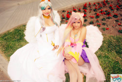 Size: 1600x1067 | Tagged: safe, artist:dashcosplay, princess cadance, princess celestia, human, cleavage, clothes, cosplay, dress, female, irl, irl human, photo