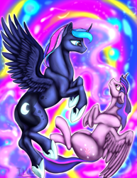 Size: 1166x1512 | Tagged: safe, artist:ladyilus, princess luna, twilight sparkle, twilight sparkle (alicorn), alicorn, pony