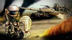 Size: 1920x1080 | Tagged: safe, artist:dori-to, applejack, earth pony, pony, gun, m1 abrams, military, soldier, tank (vehicle), war