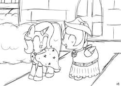 Size: 1400x1000 | Tagged: safe, artist:spritepony, derpibooru import, trixie, oc, oc:sprite, alicorn, pony, 30 minute art challenge, alicorn oc, canon x oc, canterlot castle, clothes, dress, gala dress, grand galloping gala, rough sketch, shipping