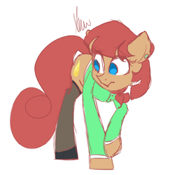 Size: 2048x2048 | Tagged: safe, artist:vanillashineart, oc, oc only, oc:scarlet topaz, pony, ascot, clothes, ear piercing, earring, jewelry, piercing, solo, stockings, sweater, thigh highs