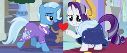 Size: 908x378 | Tagged: safe, derpibooru import, edit, edited screencap, screencap, rarity, trixie, pony, unicorn, the last problem, cropped, female, lesbian, rarixie, shipping, shipping domino