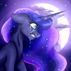 Size: 3500x3500 | Tagged: safe, artist:micky-ann, princess luna, tantabus, alicorn, pony, crying, floppy ears, moon, nose wrinkle