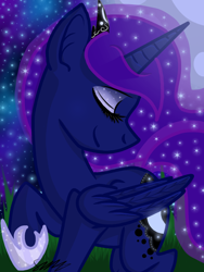 Size: 768x1024 | Tagged: safe, artist:barkmist, princess luna, alicorn, pony, eyes closed, raised hoof, solo